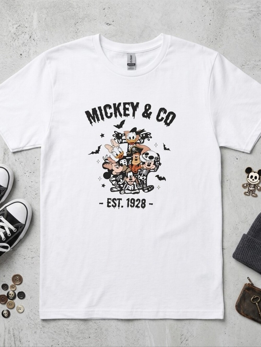 Women's Glidan Soft Style Mickey & Co. Not So Scary Halloween White Graphic Tee